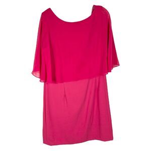 Tahari Arthur Levine Size 12 Dress Mini Drape Overlay Hot Pink Cape Shawl 529‎